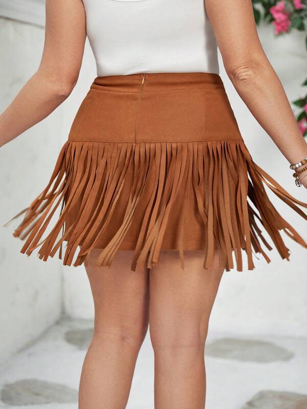 Saia Curta com Franjas Boho