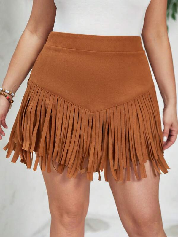 Saia Curta com Franjas Boho