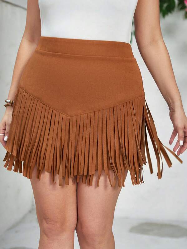Saia Curta com Franjas Boho