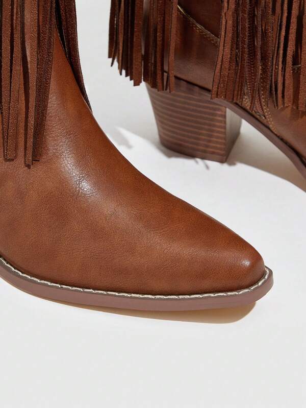 Bota Country Feminina Marrom com Franjas e Tachas
