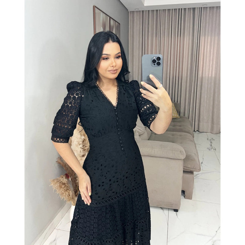 Vestido Preto Luisa Bordado