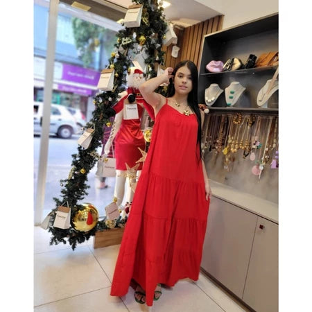 Vestido Longo em Viscolinho com Alça Regulável