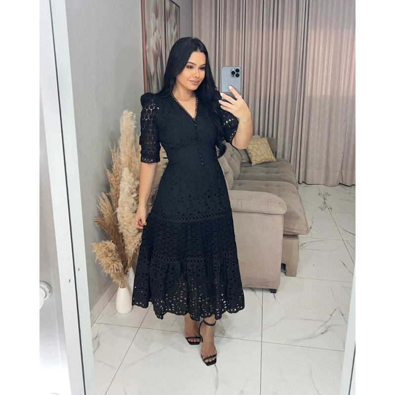 Vestido Preto Luisa Bordado
