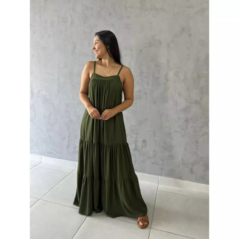 Vestido Longo em Viscolinho com Alça Regulável