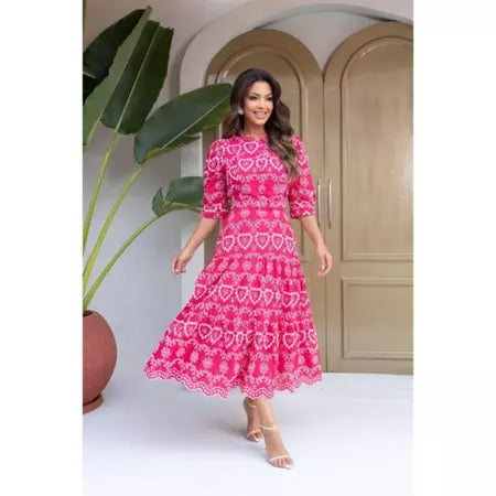 Vestido Elegante em Lese de Algodão