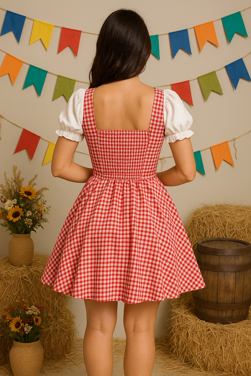 Vestido Caipira Vermelho Vintage