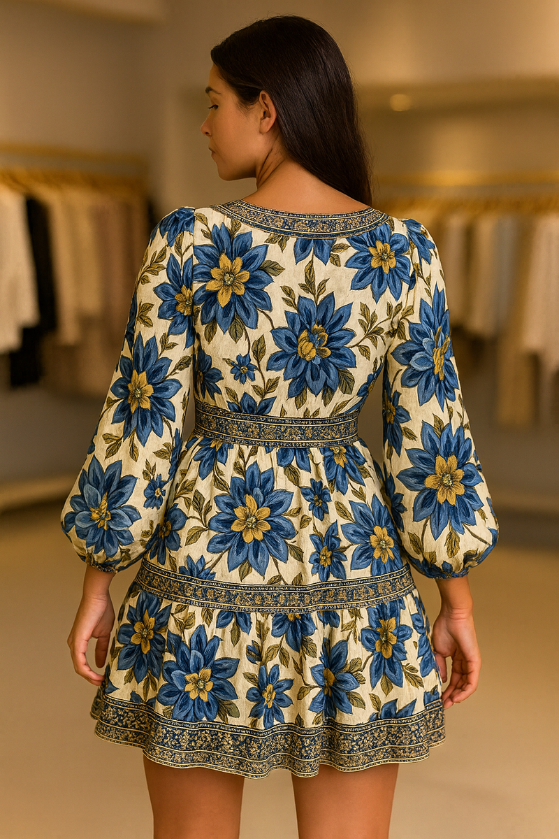 Vestido Curto FARM Floral Manga Longa