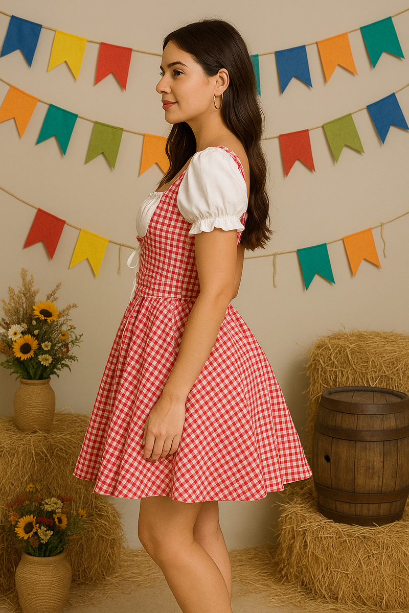 Vestido Caipira Vermelho Vintage