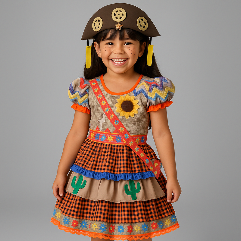 Vestido Infantil Maria Bonita – Festa Junina com Bolsinha