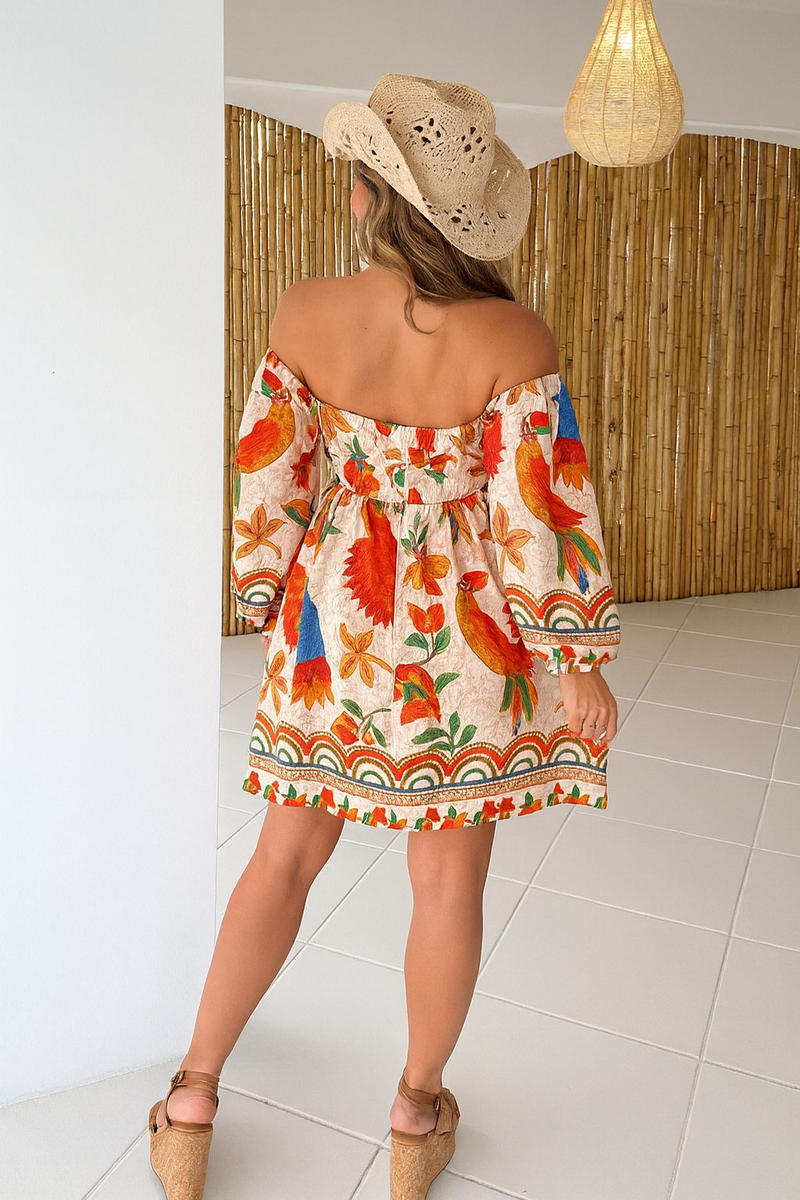 Vestido Ombro a Ombro Farm – Estampa Arara Tropical