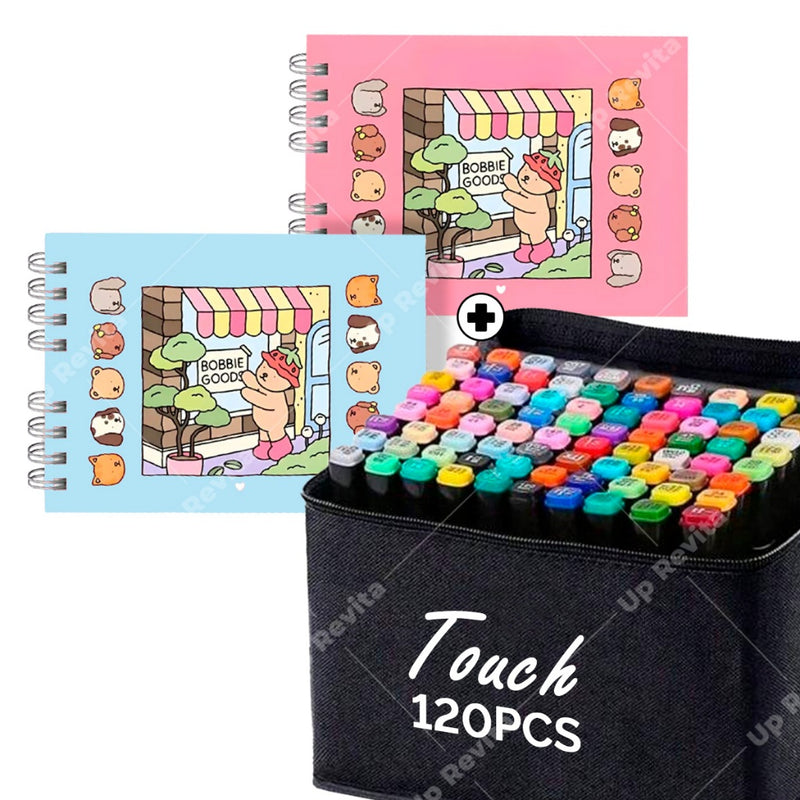 Kit Livro de Colorir Boogie Goods Capa Dura + 24/60/120 Canetinhas Bob Goods | 55 Desenhos Exclusivos