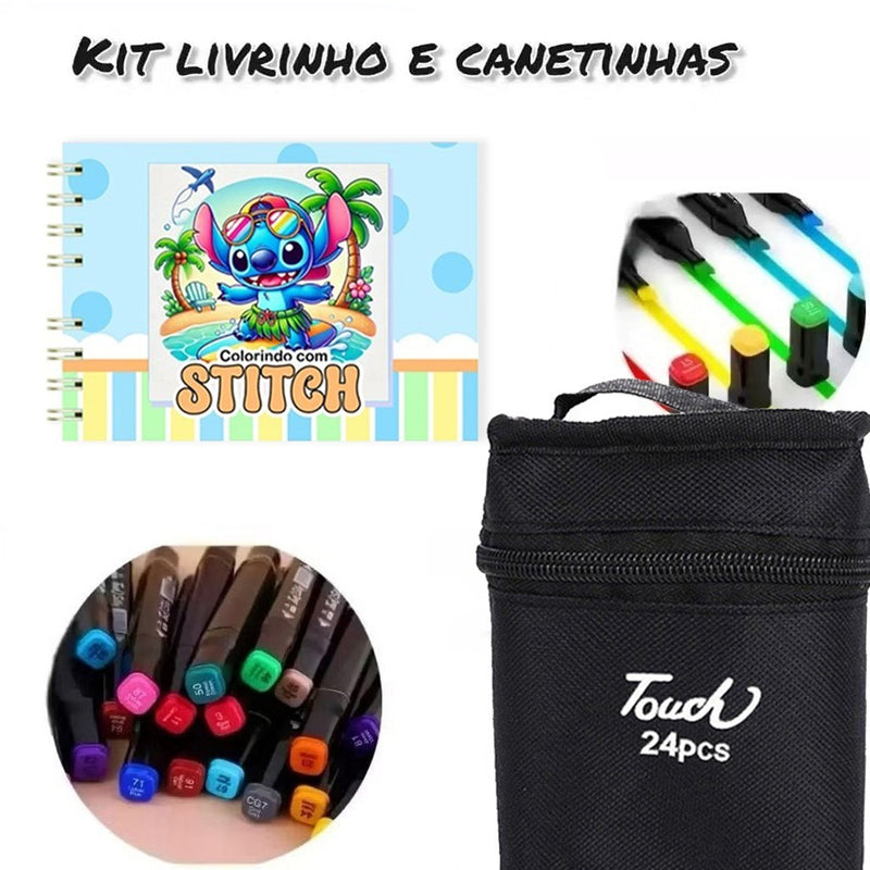 Kit Livro de Colorir Boogie Goods Capa Dura + 24/60/120 Canetinhas Bob Goods | 55 Desenhos Exclusivos