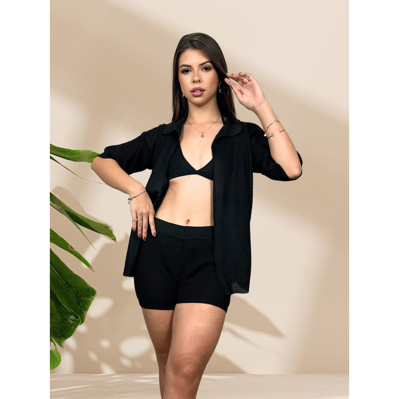 Conjunto Saída de Praia e Shorts Preto