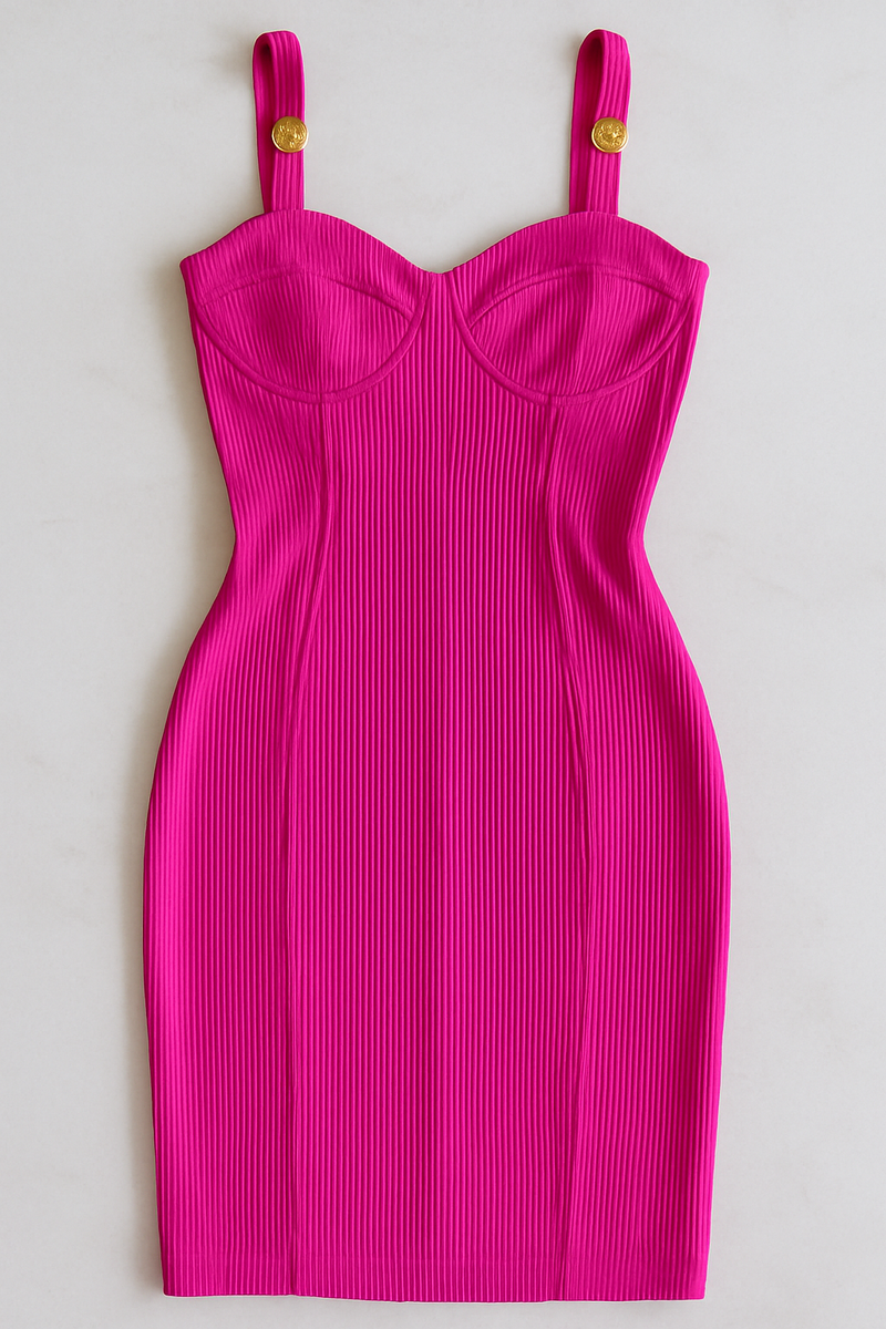 Vestido Body Glam Versatyl – Canelado com Alças Douradas
