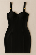 Vestido Body Glam Versatyl – Canelado com Alças Douradas